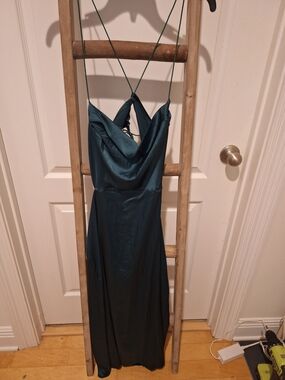 Nwot Satin Cowl Neck Maxi Dress in Teal